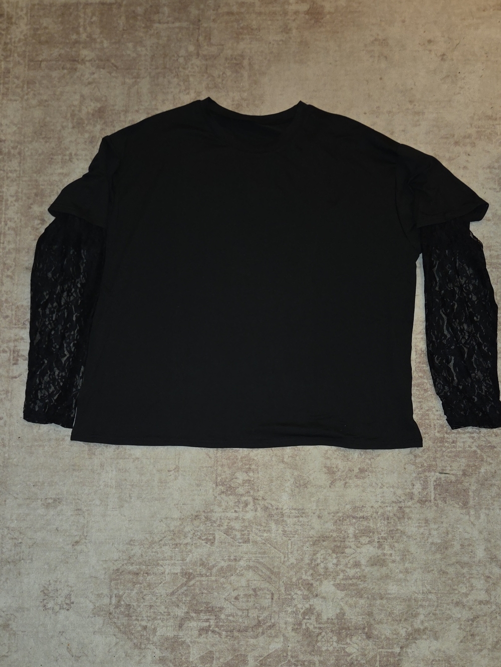 Black Lace-Sleeve Women's Top
